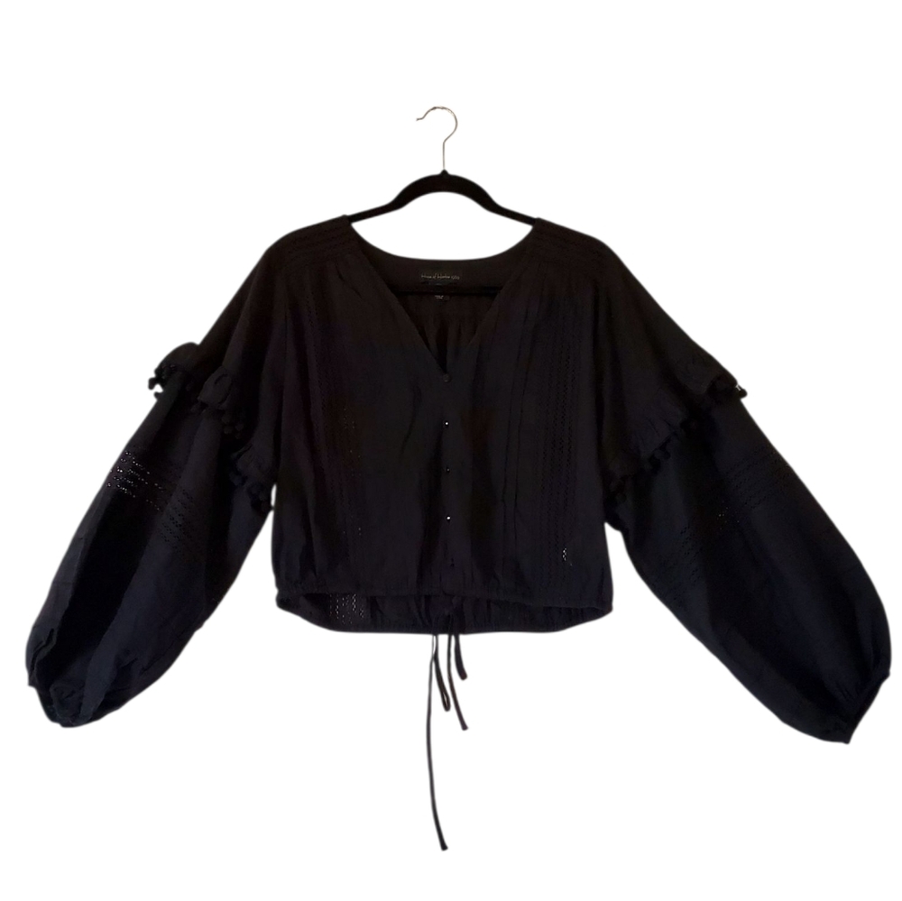 House Of Harlow 1960 Black Cotton Cropped Blouse Size‎ Large NWOT